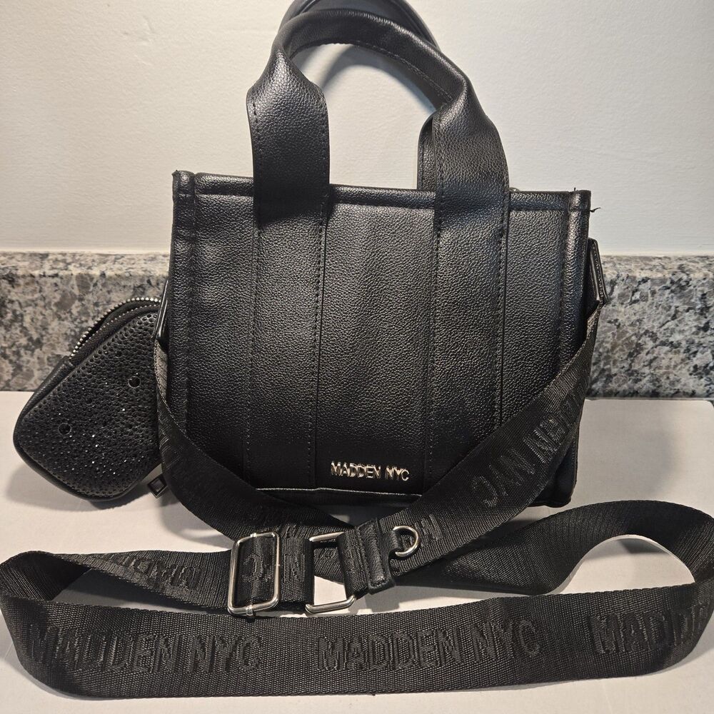 Madden NYC Black Satchel Top Handle Bag with Detachable Strap & Coin Purse